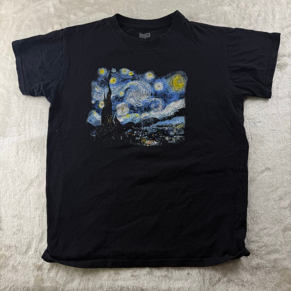 Brisco Van Gogh Starry Night T-Shirt Men's Size Medium Black Short Sleeve